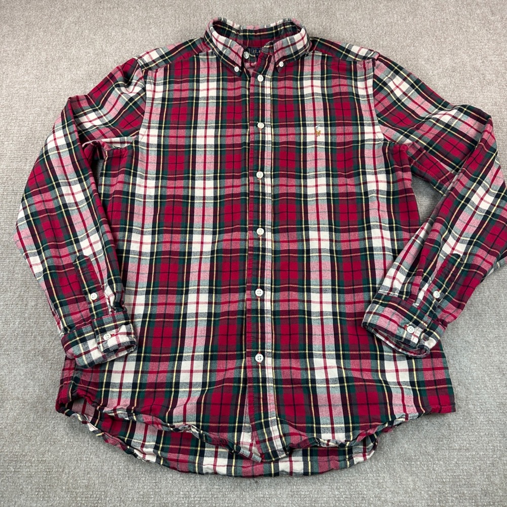 Polo Ralph Lauren Kids XL 18-20 Red Green Plaid Button Down Shirt Long Sleeve